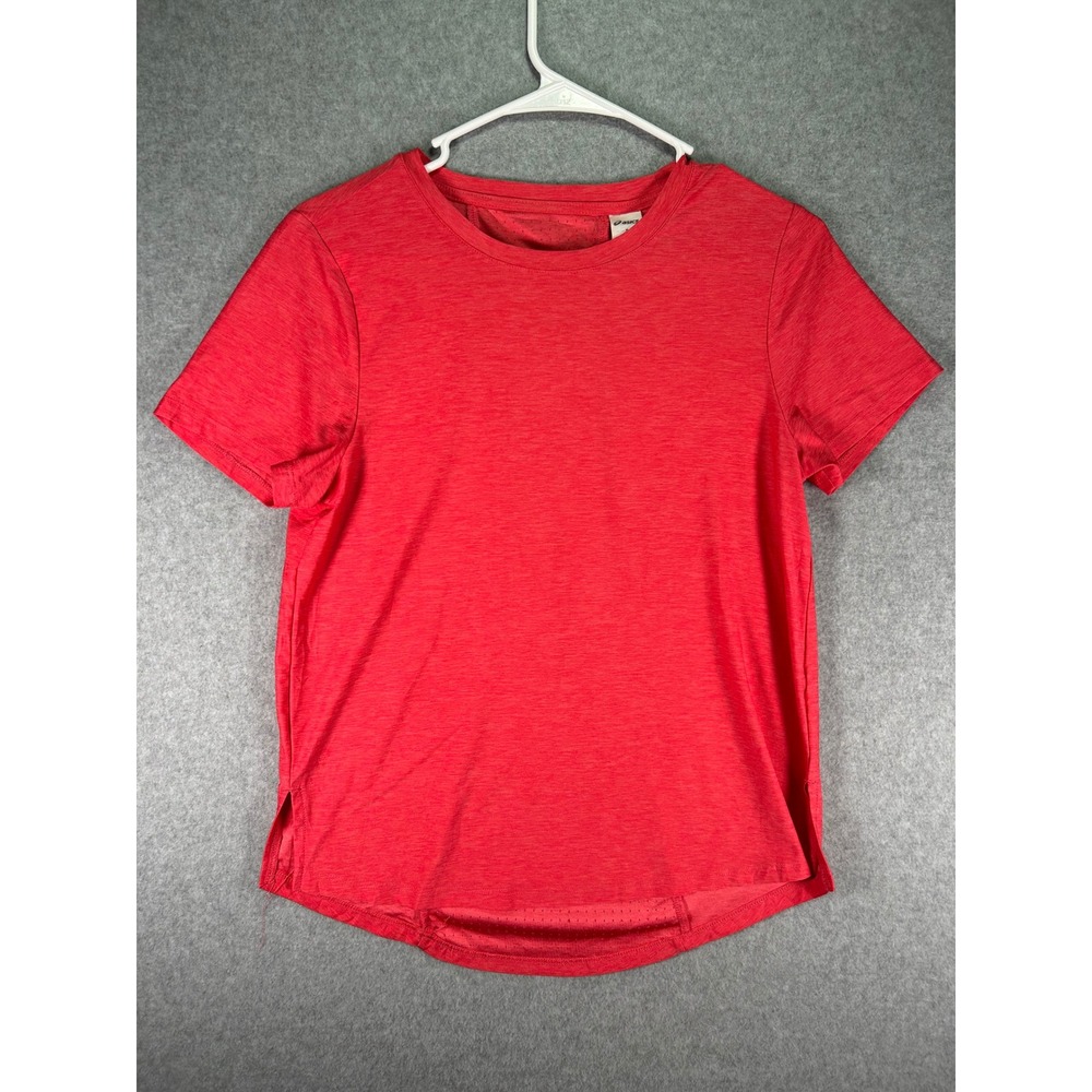 Asics Womens Red Heathered Short Sleeve Activewear Running Top Size S